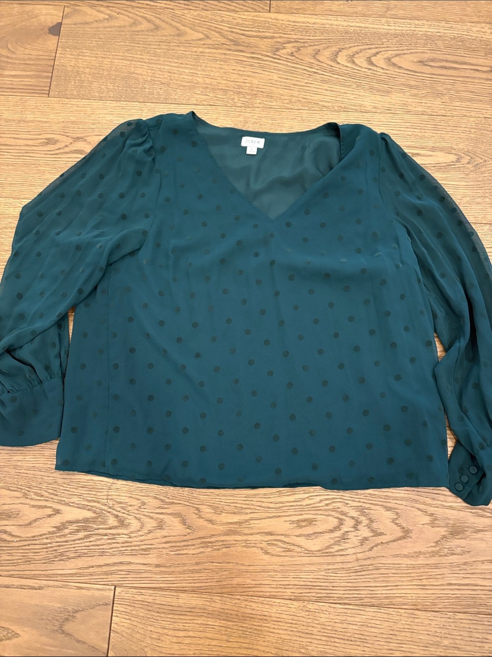 J Crew Teal Polka Dot V-Neck Blouse